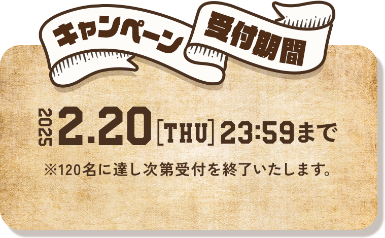 キャンペーン受付期間 2.20[THU]23:59まで ※100名に達し次第受付を終了いたします。